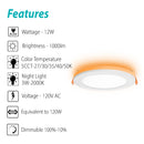 3BRIX 6 Inch 12W Slim Round Ultra-Thin Recessed Downlight with Night Light- 5CCT (27/30/35/40/50K)- 1000 lumens