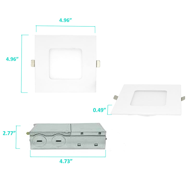 3BRIX 4 Inch 9W Ultra Thin Square Recessed Downlight - 5CCT - 650 lumens