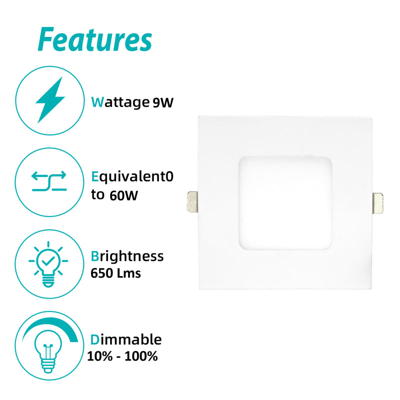 3BRIX 4 Inch 9W Ultra Thin Square Recessed Downlight - 5CCT - 650 lumens