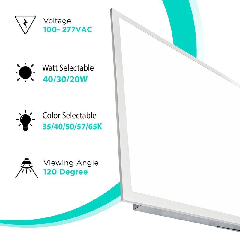 2x2 LED Backlit Panel Light 5CCT (35/40/50/57/65K) - Watt Selectable(40/30/20W) - Version 2 - ETL- 4 Pack