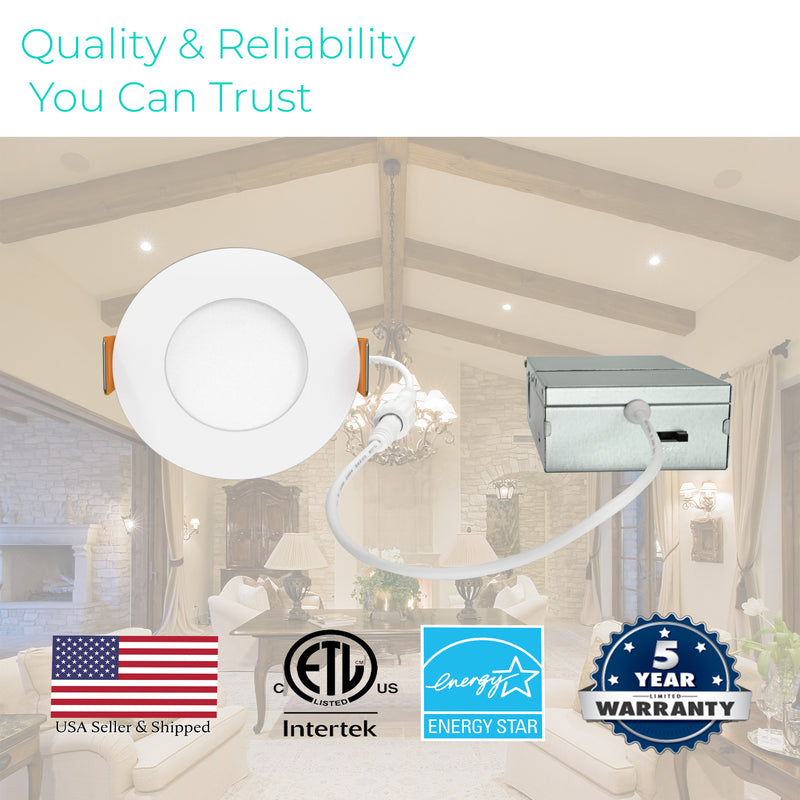 3BRIX 4 Inch 9W Slim Round Ultra Thin Recessed Downlight - 5CCT (27/30/35/40/50K)- 675 lumens