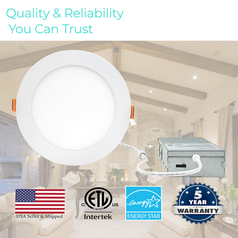 3BRIX 6 Inch 15W Slim Round Ultra Thin Recessed Downlight - 5CCT (27/30/35/40/50K)- 1200 lumens