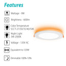 3BRIX 4 Inch 9W Slim Round Ultra-Thin Recessed Downlight with Night Light- 5CCT (27/30/35/40/50K)- 600 lumens