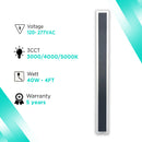 4ft LED Linear Wall Light -40Watts - 3CCT (3000/4000/5000K)