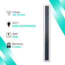 2ft LED Linear Wall Light -24Watts - 3CCT (3000/4000/5000K)
