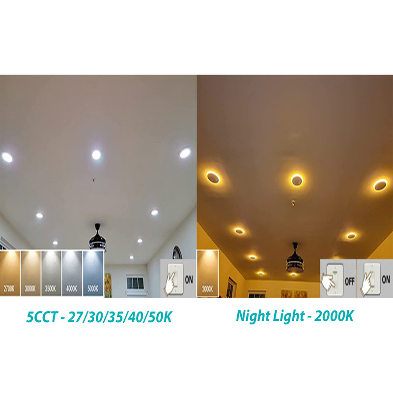 3BRIX 4 Inch 9W Slim Round Ultra-Thin Recessed Downlight with Night Light- 5CCT (27/30/35/40/50K)- 600 lumens