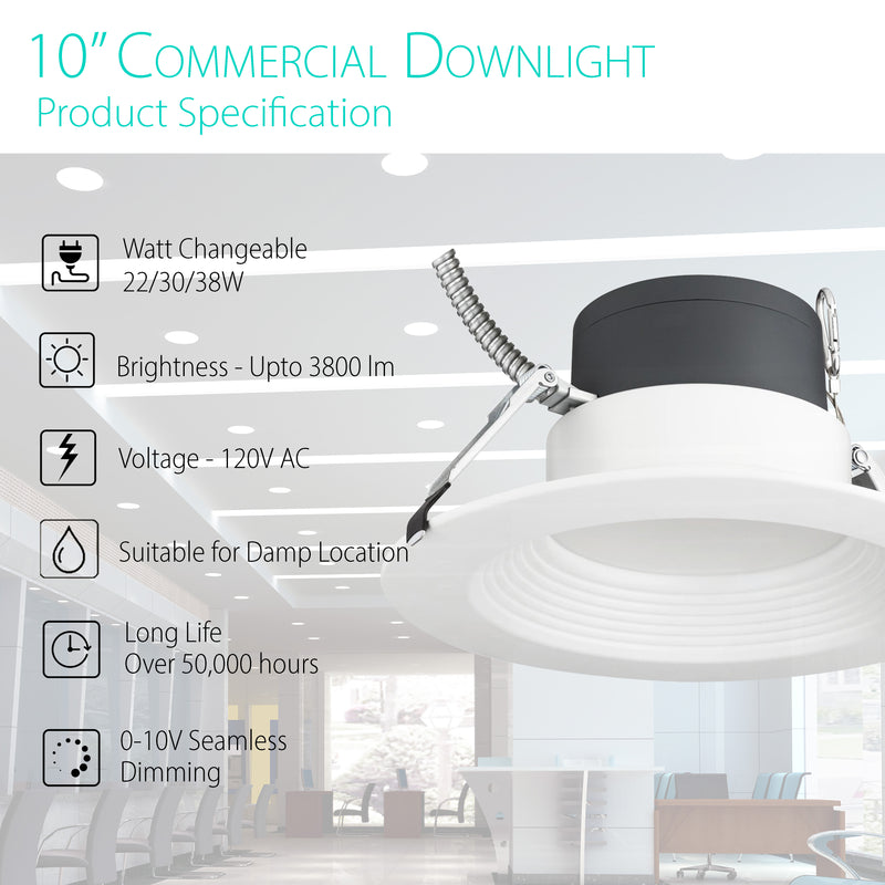 3BRIX 10" 22/30/38W Commercial Downlight - 5CCT(27/30/35/40/50K) -ETL