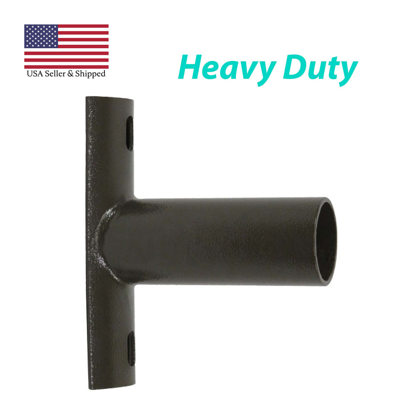 Displayed against a white background, the bronze Side Tenon Wall Mount for Round Poles from Shine LED features the text "Heavy Duty" in green. In the upper left corner, a small American flag accompanies the text "USA Seller & Shipped." This high-quality mount offers easy installation and wide uses.