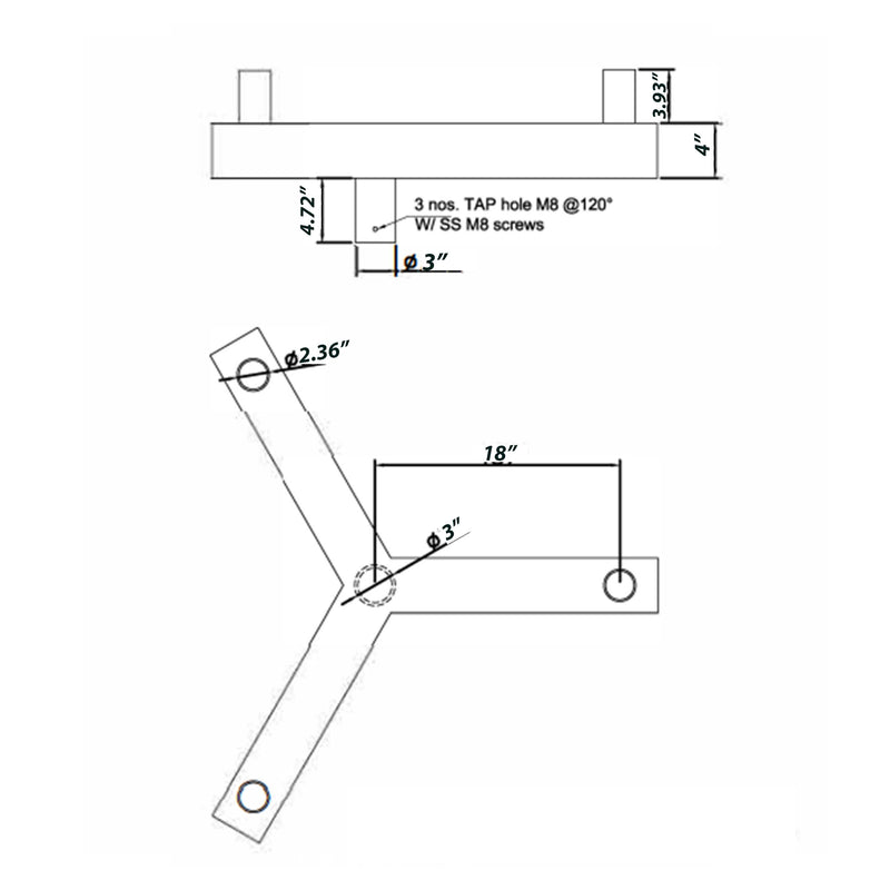 Bullhorn Y 120 Degree Vertical Round Base 3 Tenon Adaptor