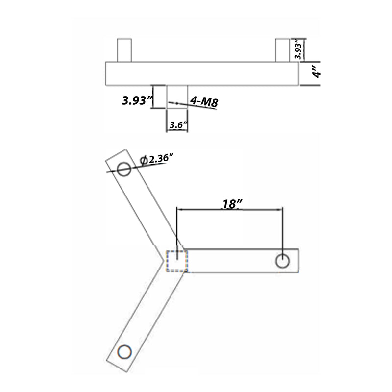 Bullhorn Y 120 Degree Vertical Square Base 3 Tenon Adaptor