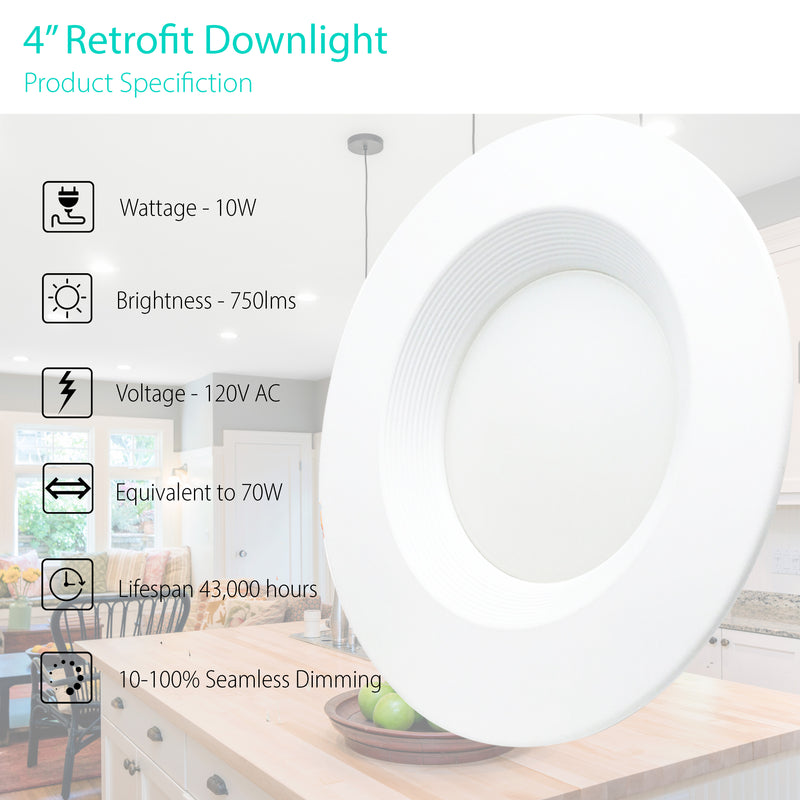 3BRIX 4" 10W Retrofit Recessed Downlight - 750lms - ETL & ES