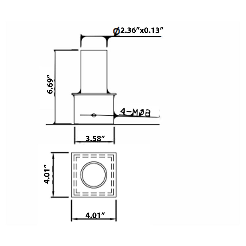 Tenon Adapter for 4 Inch Square Pole