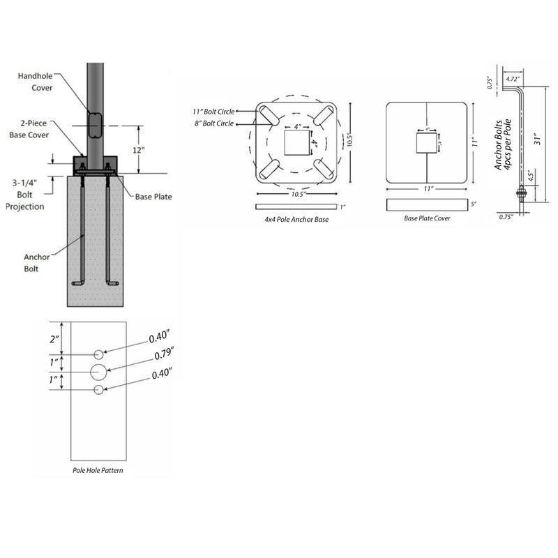 25 Foot Steel 4x4 Square Light Pole 11 Gauge - Including Shipping