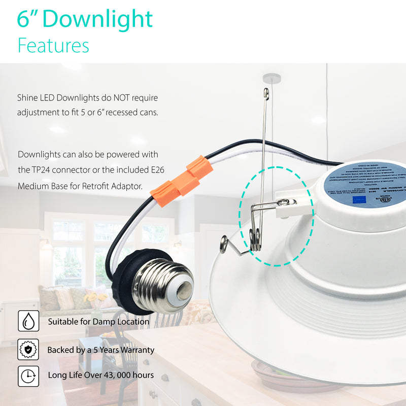 3BRIX 6" 15W Recessed Retrofit Downlight - 1100lms - ETL & ES