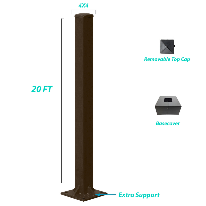 20 Foot Steel 4x4 Square Light Pole 11 Gauge - Including Shipping