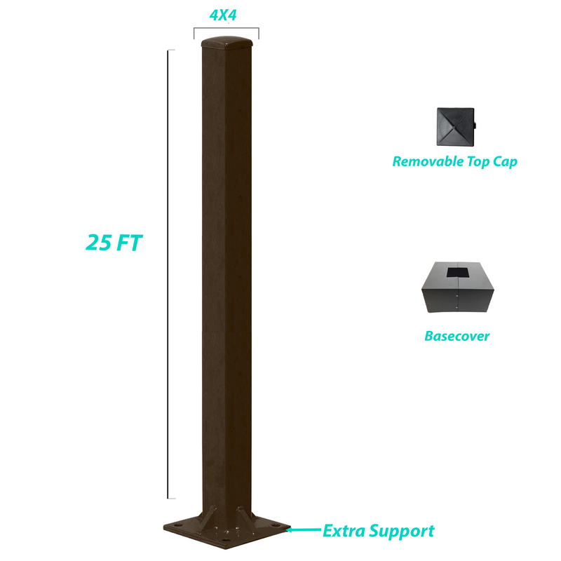 25 Foot Steel 4x4 Square Light Pole 11 Gauge - Including Shipping