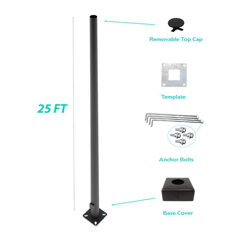 25 Foot Round Tapered Steel Light Pole - Including Shipping