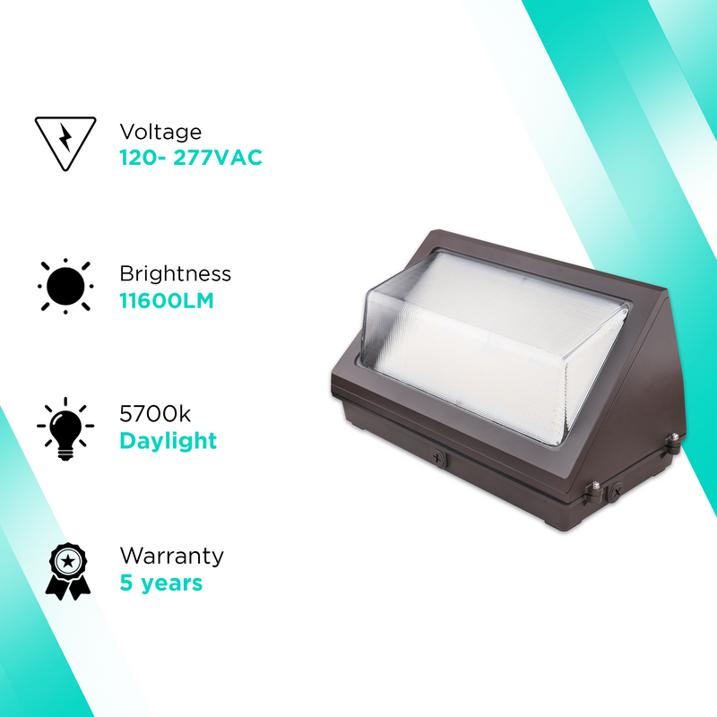 80W Wall Pack With Photocell - Battery Backup- 11600 lumens - 5700K - IP65 UL-Listed