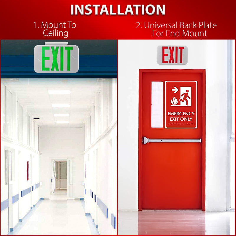 LED Exit Sign - Bi-Color Red/Green - 90+ Minute Emergency Operation