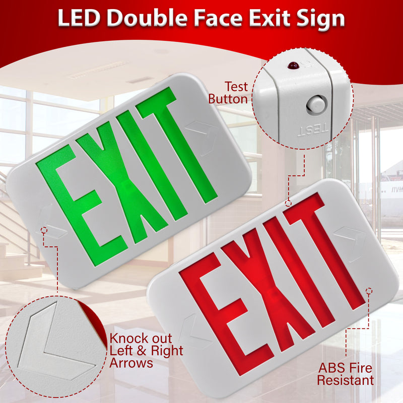 LED Exit Sign - Bi-Color Red/Green - 90+ Minute Emergency Operation