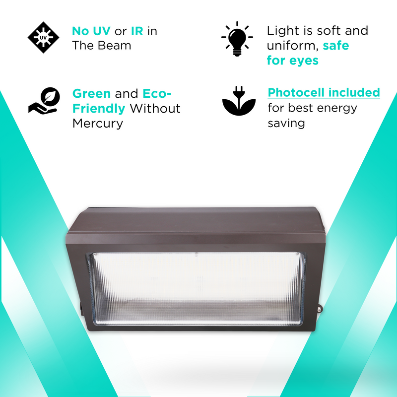 60W Wall Pack With Photocell- Battery Backup 8700 lumens - 5700K - IP65 UL-Listed